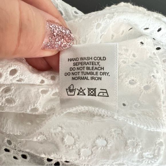 Playa Lucila white eyelet mini dress cover up, ellbow length puff sleeves,size M - Picture 9 of 13